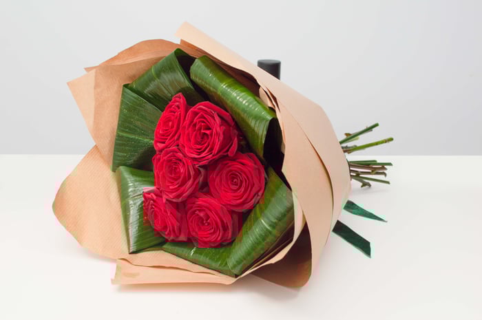 Five Red Roses & Aspidistra Bouquet image